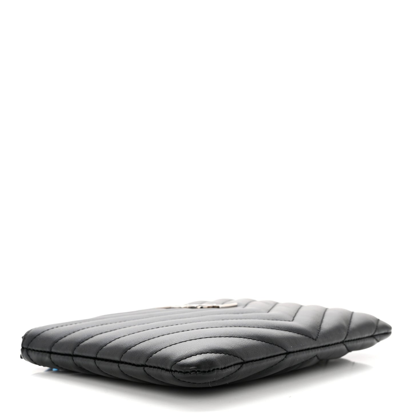 Calfskin Matelasse Chevron Monogram Pouch Black
