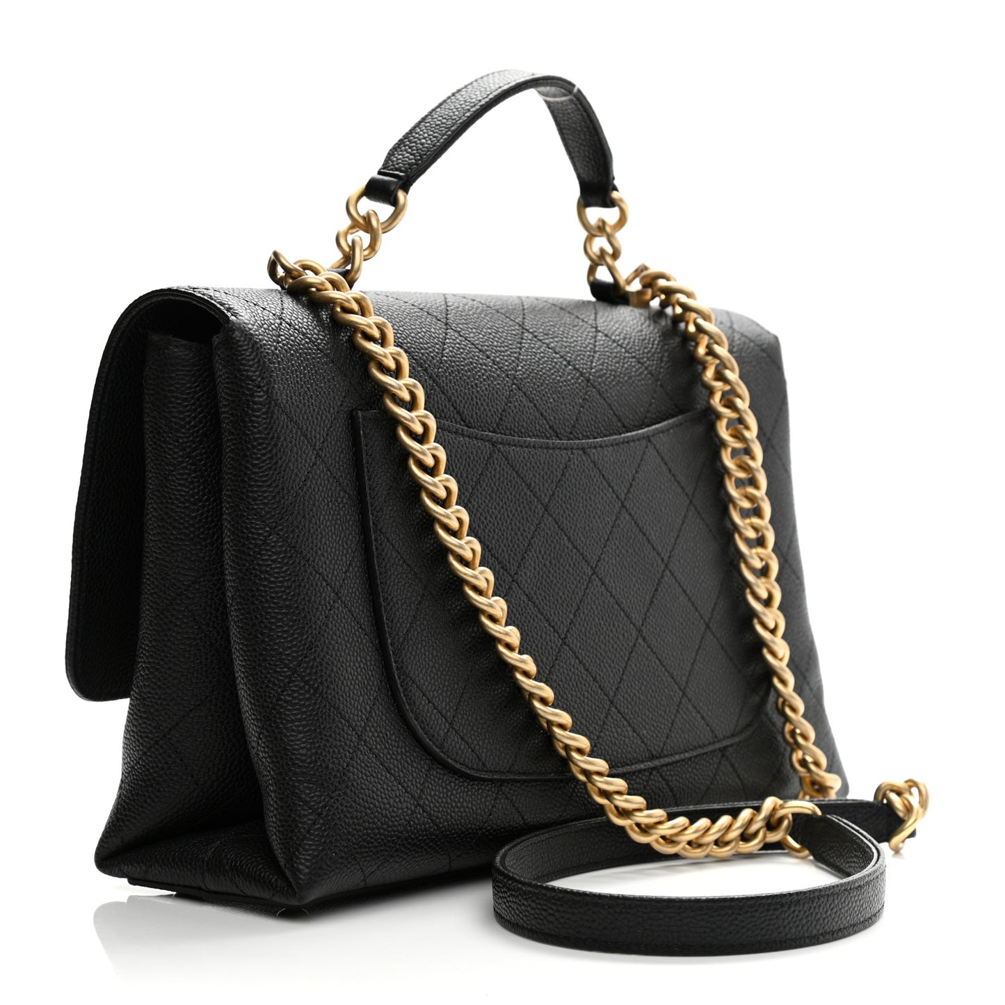 Grained Calfskin Stitched Flap Black