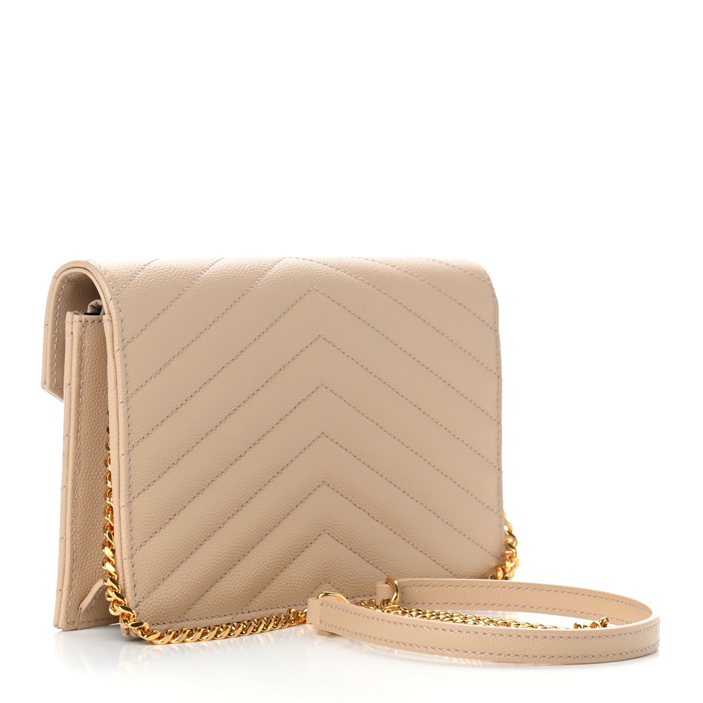 Grain De Poudre Matelasse Chevron Monogram Envelope Chain Wallet Nude Powder