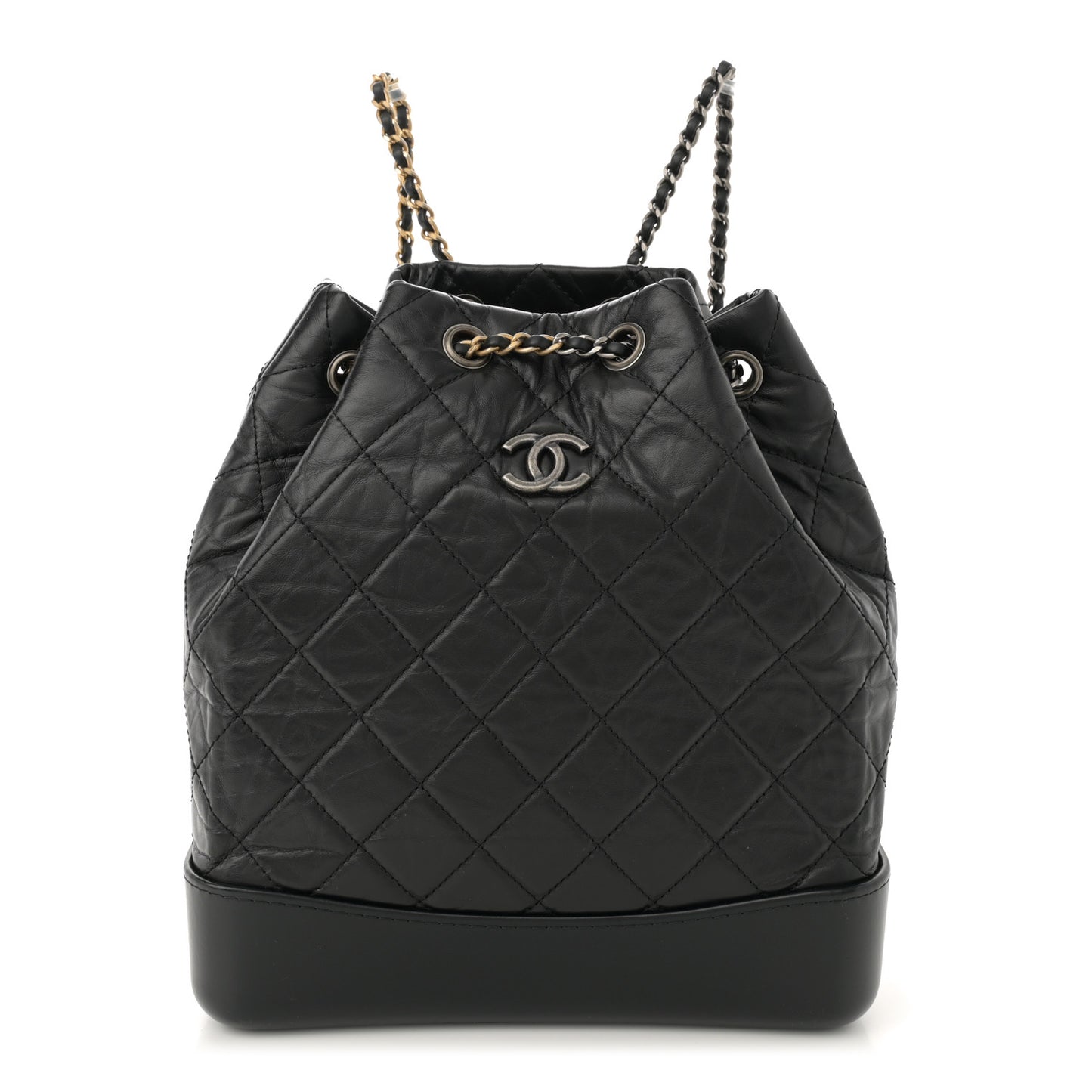 Aged Calfskin Quilted Gabrielle Backpack Black