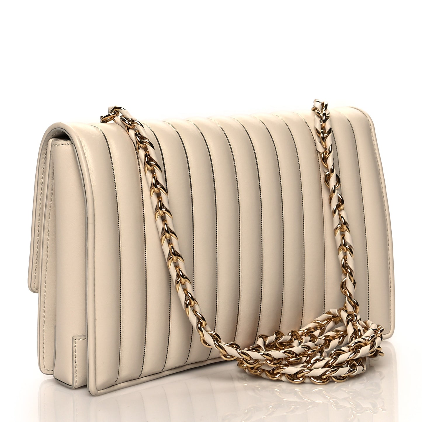 Nappa Vertical Quilted Ginny Shoulder Bag White