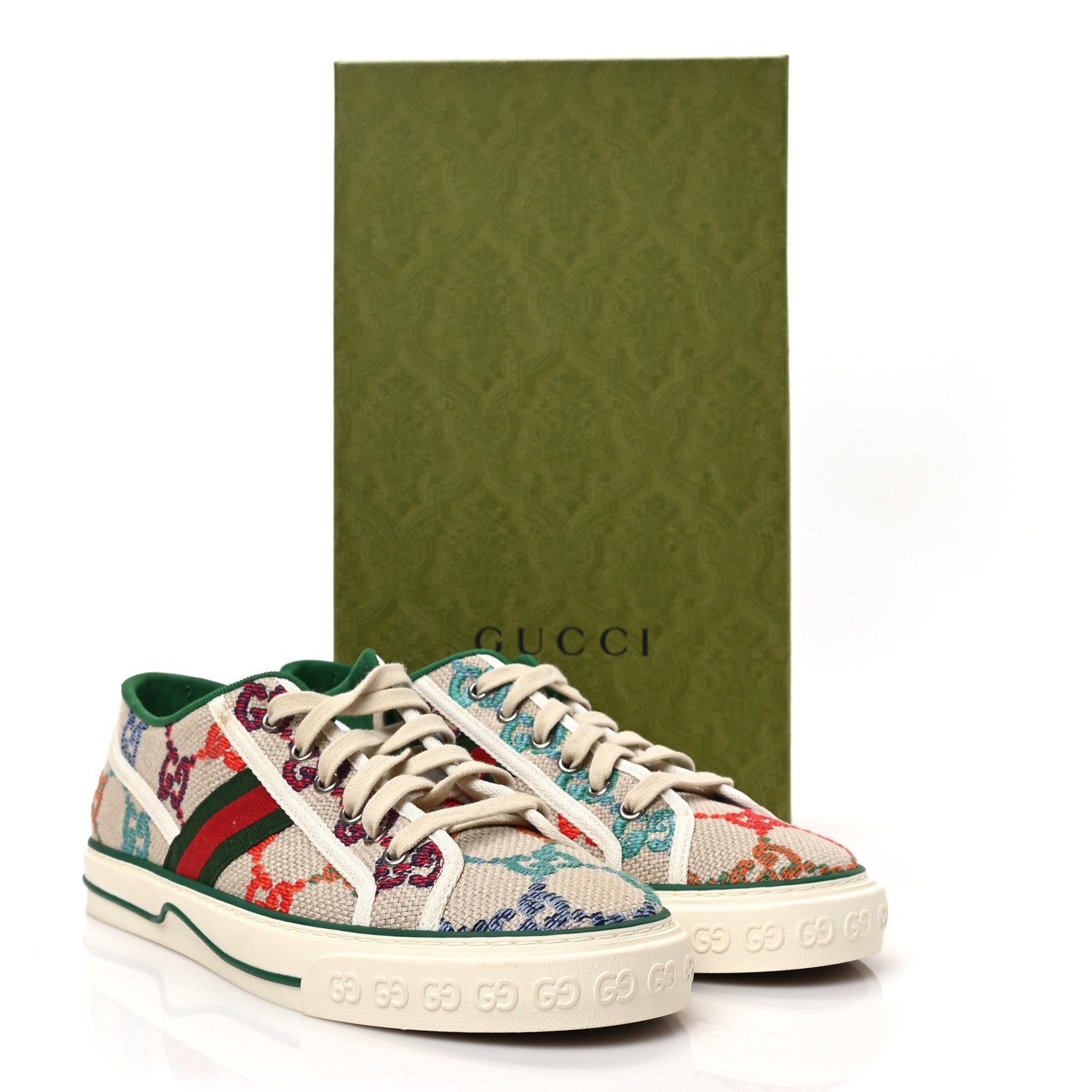 Gucci Linen Psychedelic Mini GG Monogram Men's 1977 Tennis Sneakers 9 Multicolor Mystic White 8 of 8
