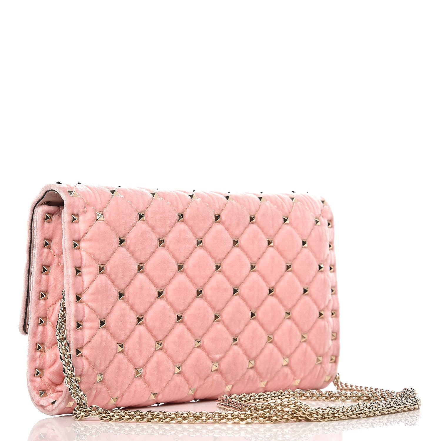 Valentino Garavani Velvet Rockstud Spike Wallet on Chain Water Rose 3 of 8