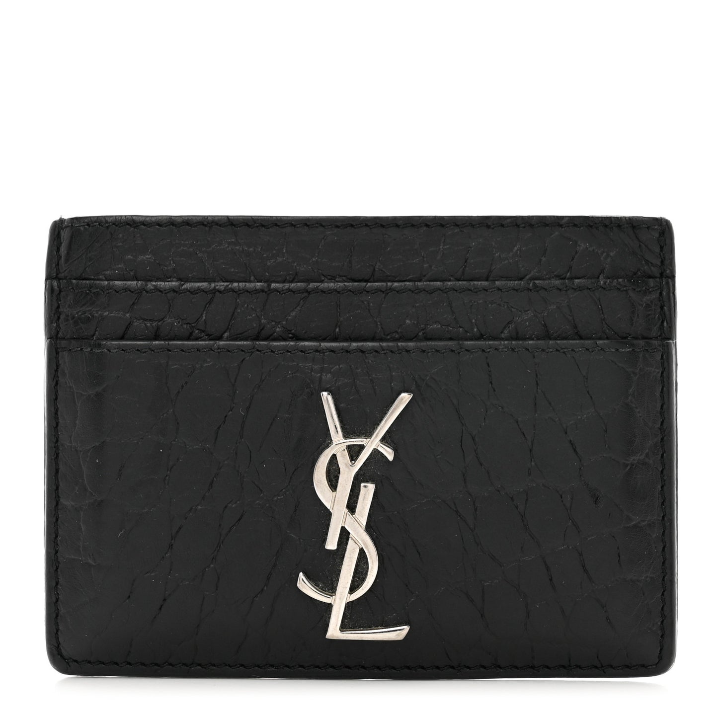 Calfskin Crocodile Embossed Monogram Credit Card Case Black