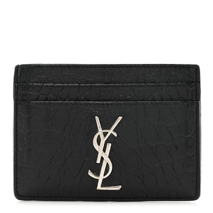 Saint Laurent Calfskin Crocodile Embossed Monogram Credit Card Case Black 1 of 8