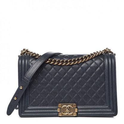 Chanel Caviar Quilted New Medium Boy Flap Dark Navy Blue 1 of 8