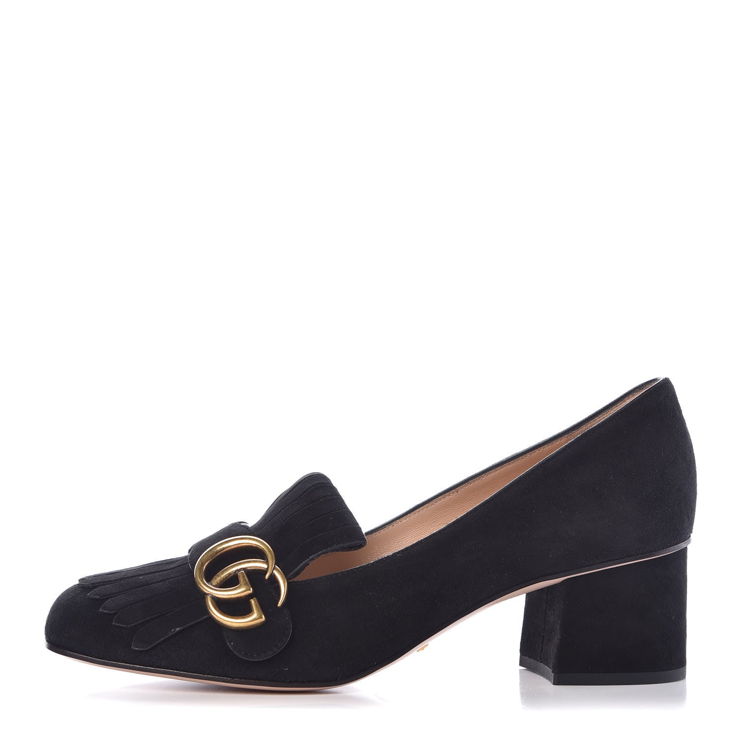 Gucci Kid Scamosciato GG Marmont Fringe 50mm Loafer Pumps 38.5 Black 1 of 11