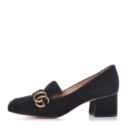 Gucci Kid Scamosciato GG Marmont Fringe 50mm Loafer Pumps 38.5 Black 1 of 11