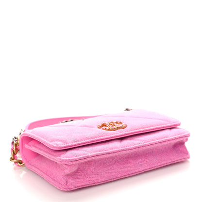 Chanel Denim Quilted Chanel 19 Wallet On Chain WOC Neon Pink 4 of 9