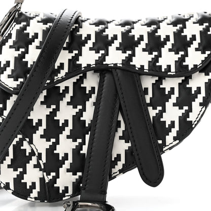 Christian Dior Calfskin Macro Houndstooth Embossed Micro Saddle Bag Black White 7 of 9