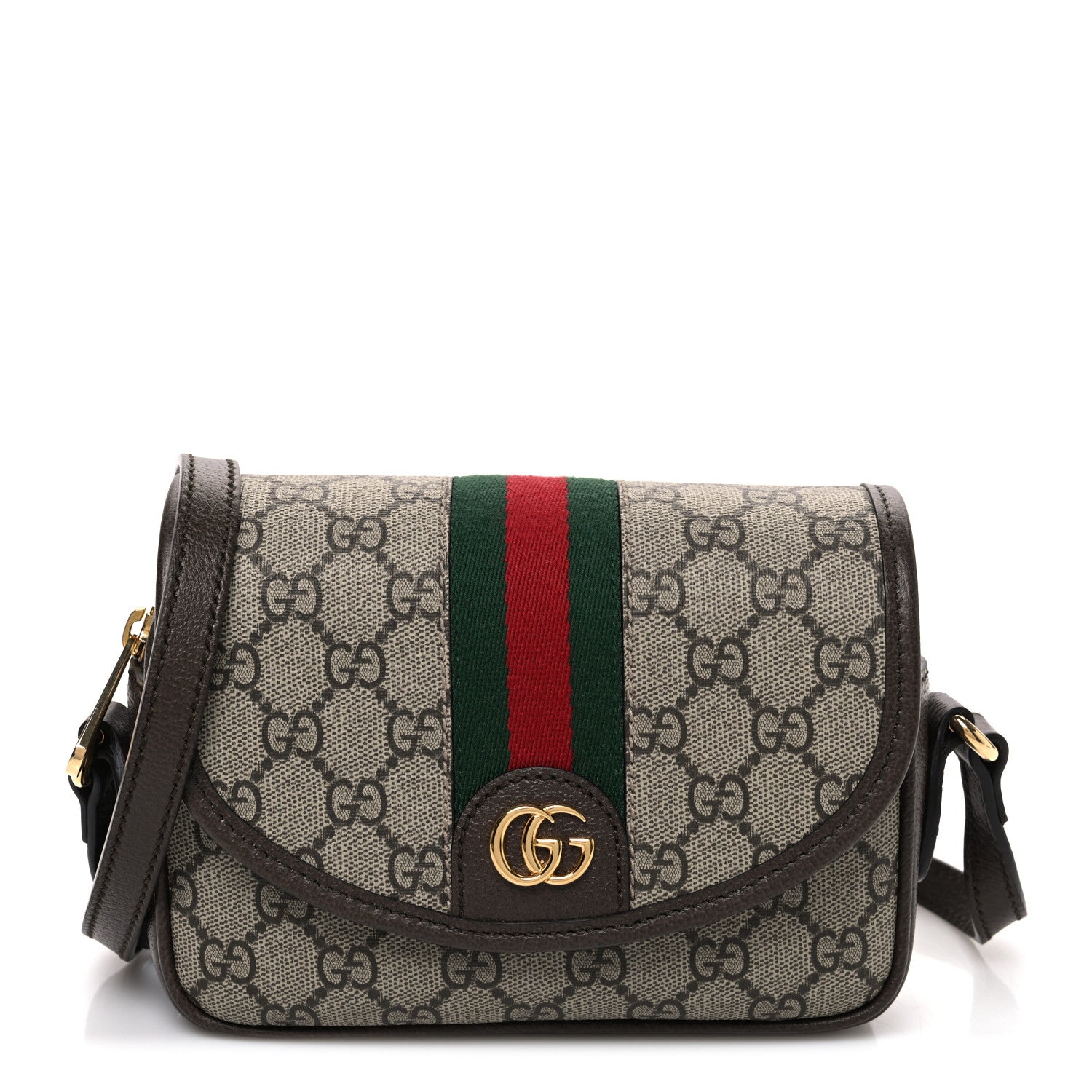 Gucci GG Supreme Monogram Textured Dollar Calfskin Mini Ophidia Flap Shoulder Bag Beige Ebony New Acero 1 of 10