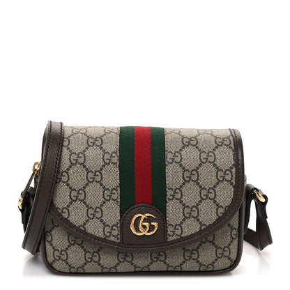 Gucci GG Supreme Monogram Textured Dollar Calfskin Mini Ophidia Flap Shoulder Bag Beige Ebony New Acero 1 of 10