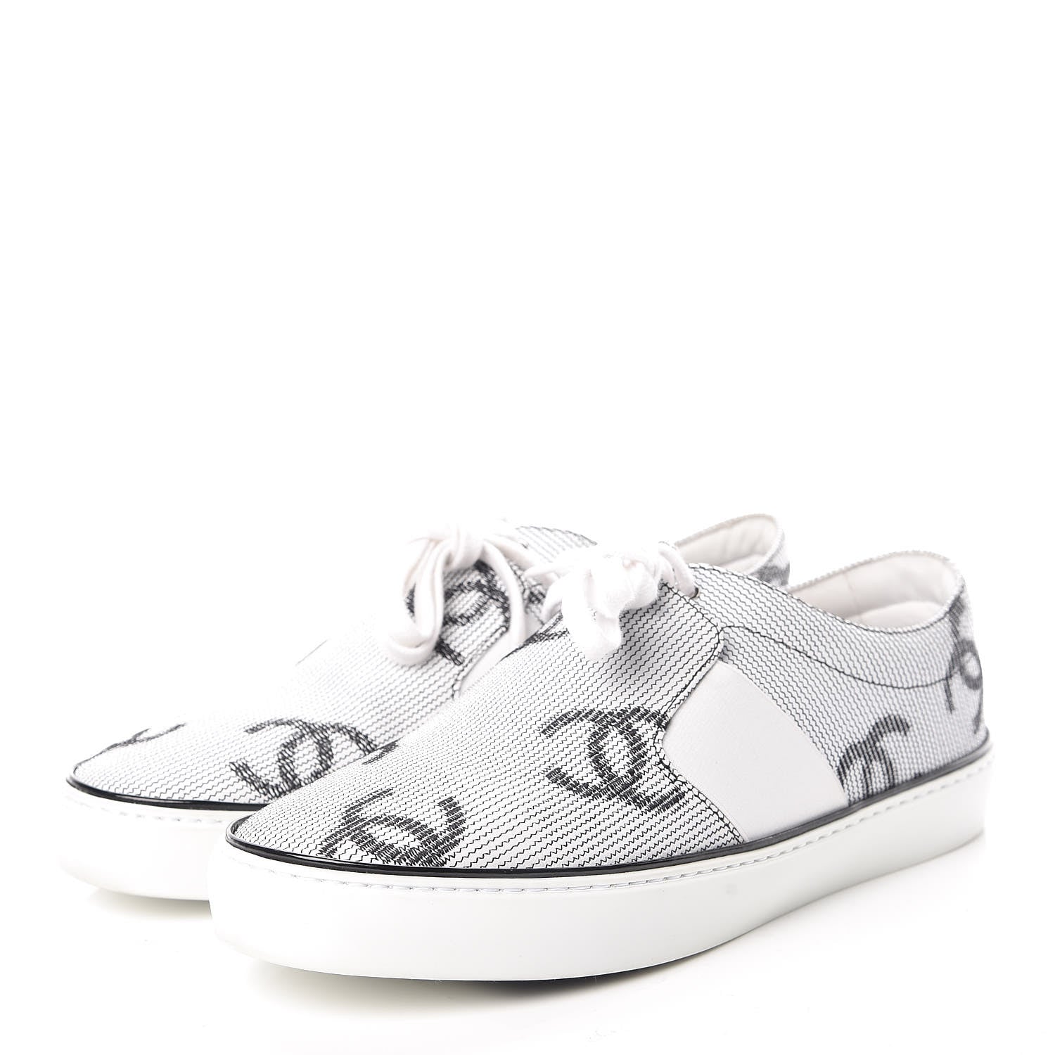 Chanel Embroidered Calfskin Womens CC Sneakers 39.5 Black White 3 of 8