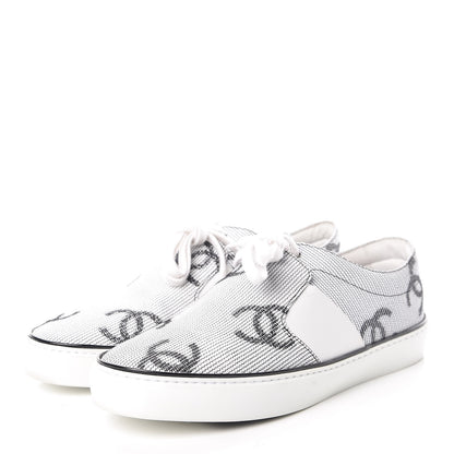 Chanel Embroidered Calfskin Womens CC Sneakers 39.5 Black White 3 of 8