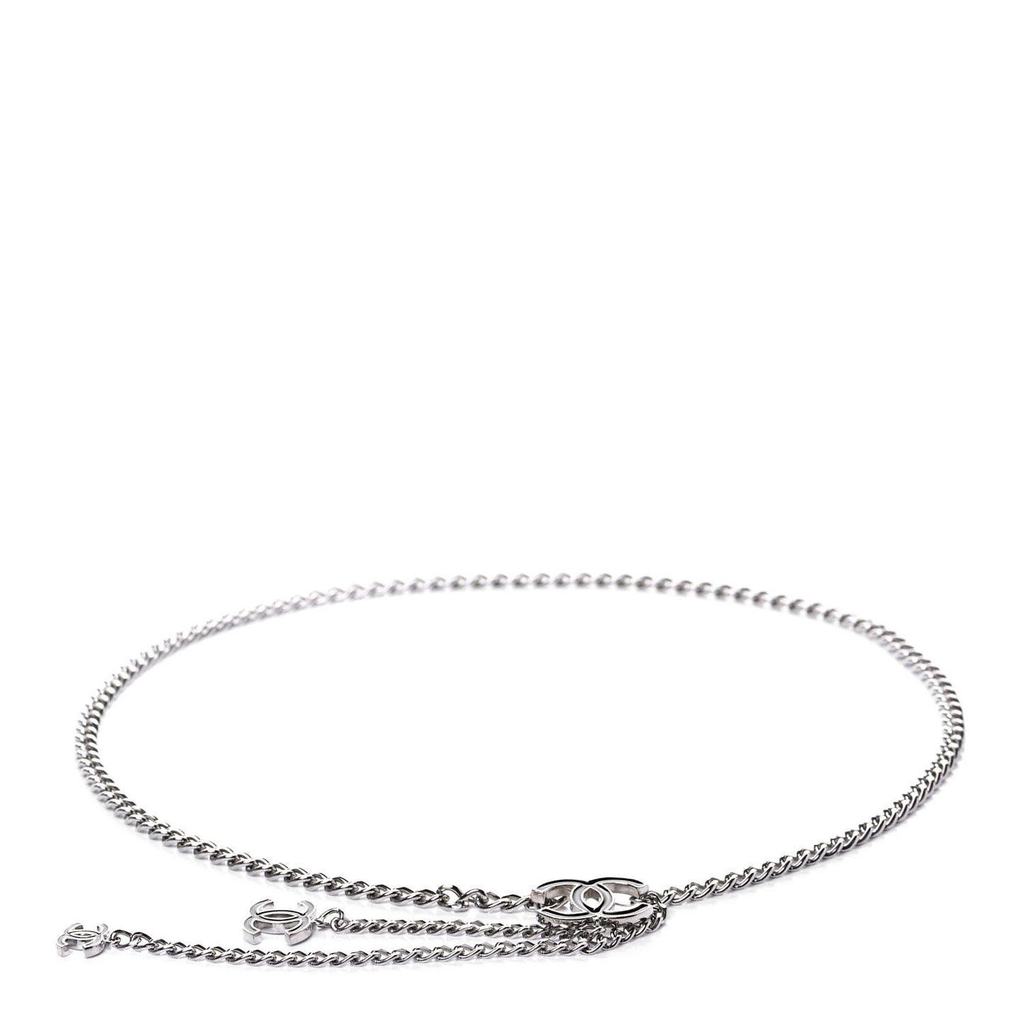 Enamel CC Chain Logo Belt Silver Black