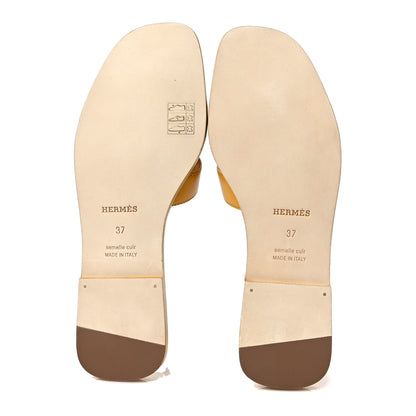 Hermes Calfskin Oran Sandals 37 Jaune Citron 5 of 8