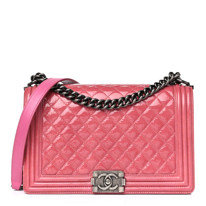 Chanel Distressed Patent Calfskin Quilted New Medium Boy Flap Pink 1 of 18