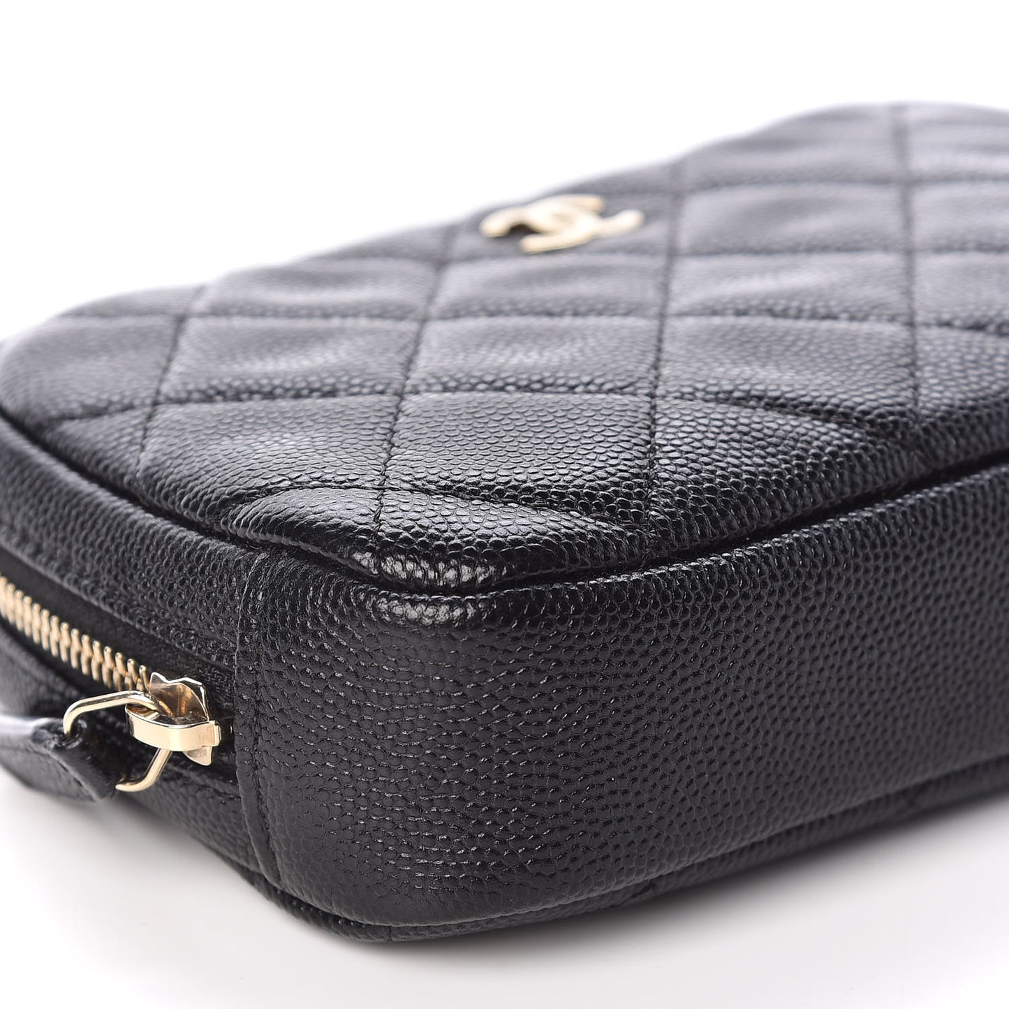 Caviar Quilted Small Curvy Pouch Cosmetic Case Black