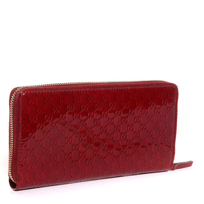 Gucci Patent Microguccissima Bow Heart Zip Around Wallet Red 3 of 7