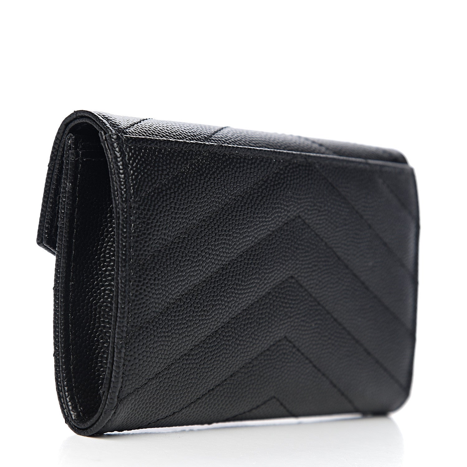 Saint Laurent Grain De Poudre Matelasse Chevron Small Monogram Envelope Wallet Black 2 of 7