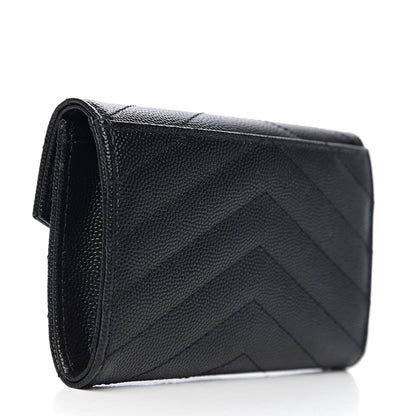 Saint Laurent Grain De Poudre Matelasse Chevron Small Monogram Envelope Wallet Black 2 of 7