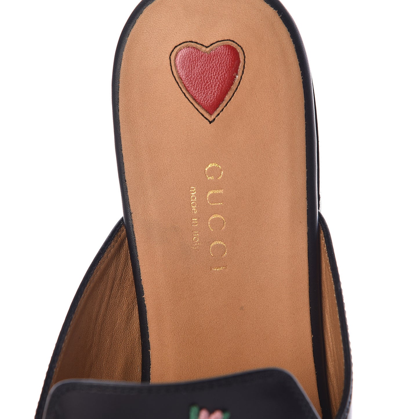 Calfskin Flower Embroidered Princetown Slippers 38.5 Black