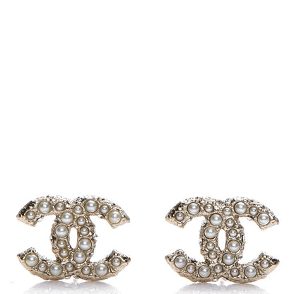 Chanel Crystal Pearl CC Earrings Light Gold 1 of 5