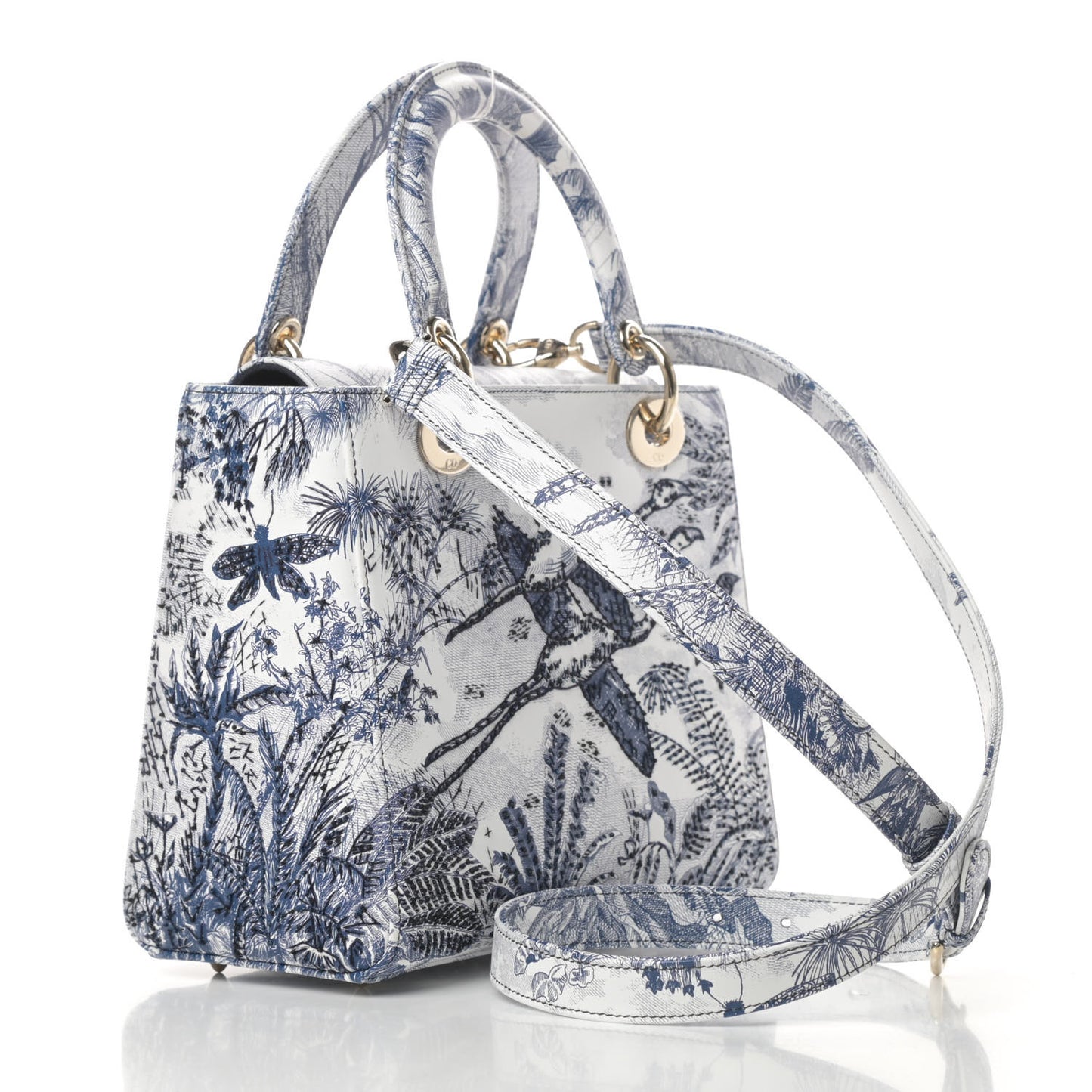 Lambskin Embroidered Medium Palm Tree Toile De Jouy Lady Dior Blue