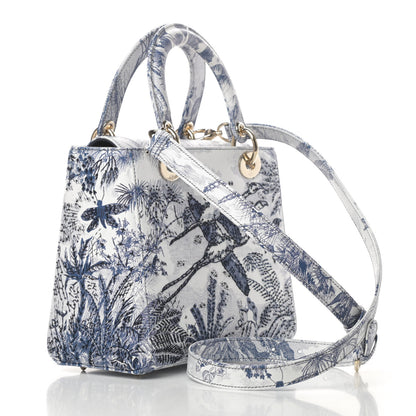 Christian Dior Lambskin Embroidered Medium Palm Tree Toile De Jouy Lady Dior Blue 3 of 11