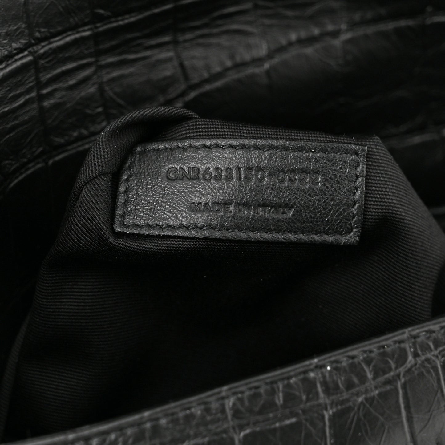 Crinkled Calfskin Crocodile Embossed Monogram Medium Niki Chain Satchel Black