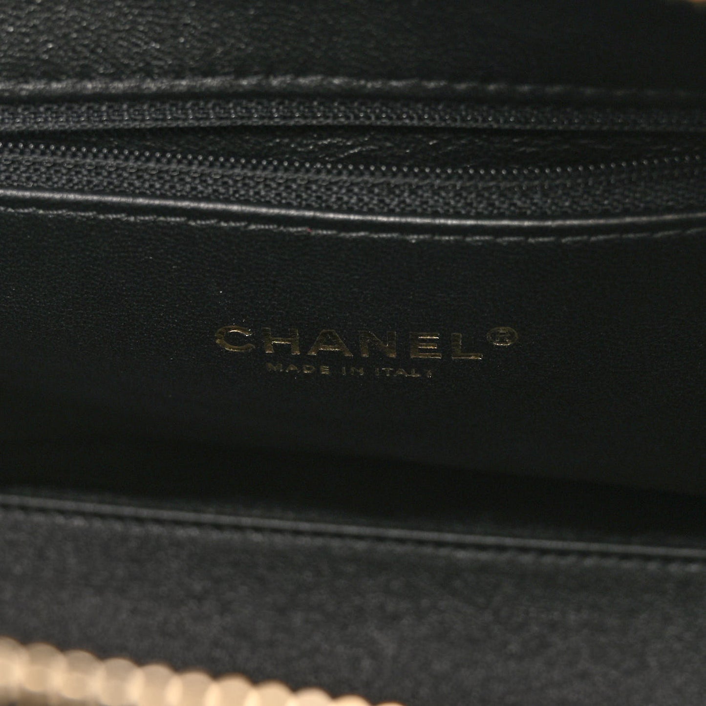 Caviar Lizard Quilted Coco Handle Bowler Black