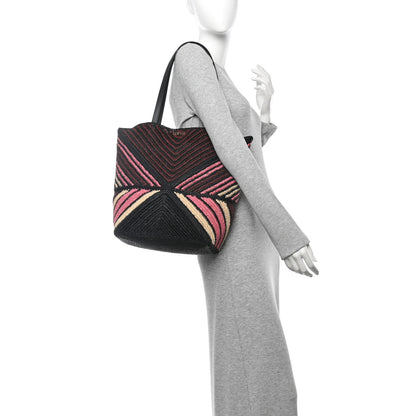 Loewe Raffia Calfskin Paula's Ibiza Medium Puzzle Fold Tote Pink Burgundy 2 of 10