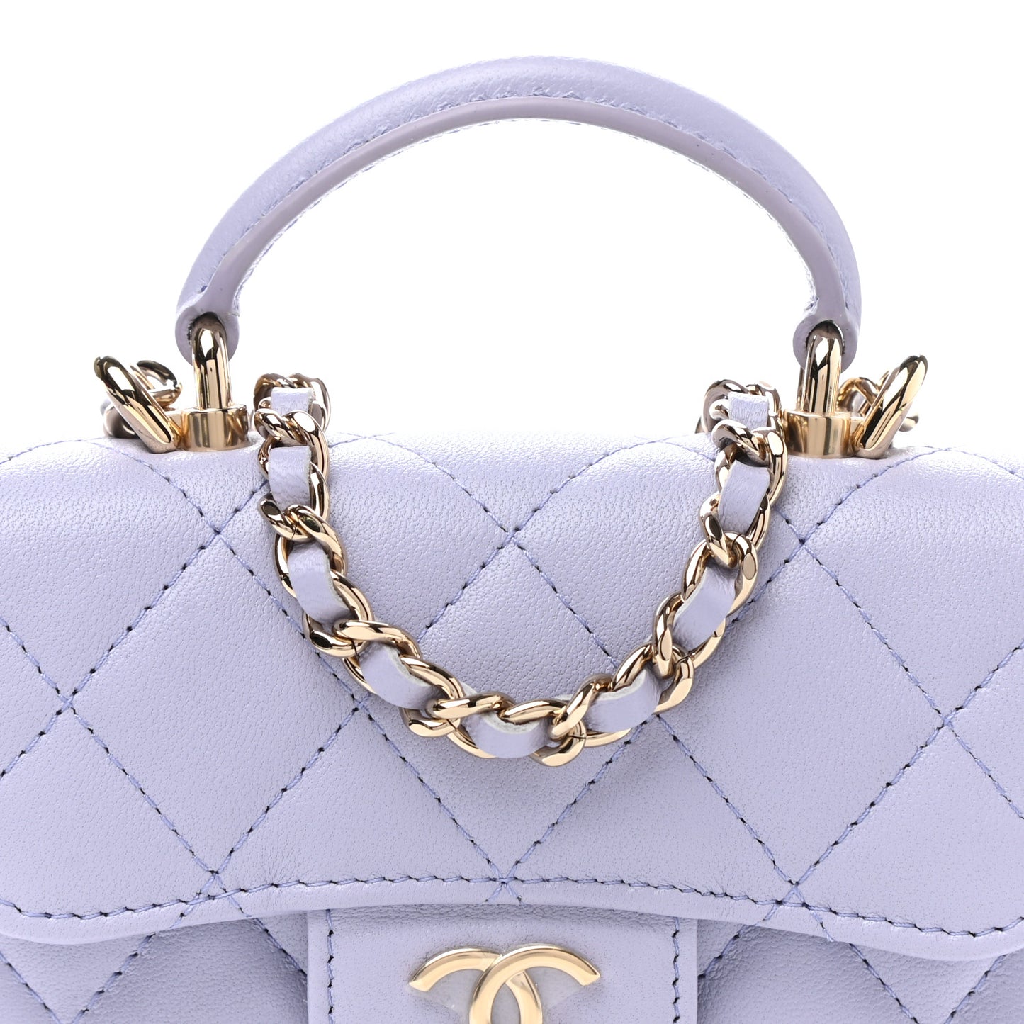 Lambskin Quilted Top Handle Flap Coin Purse With Chain Light Purple