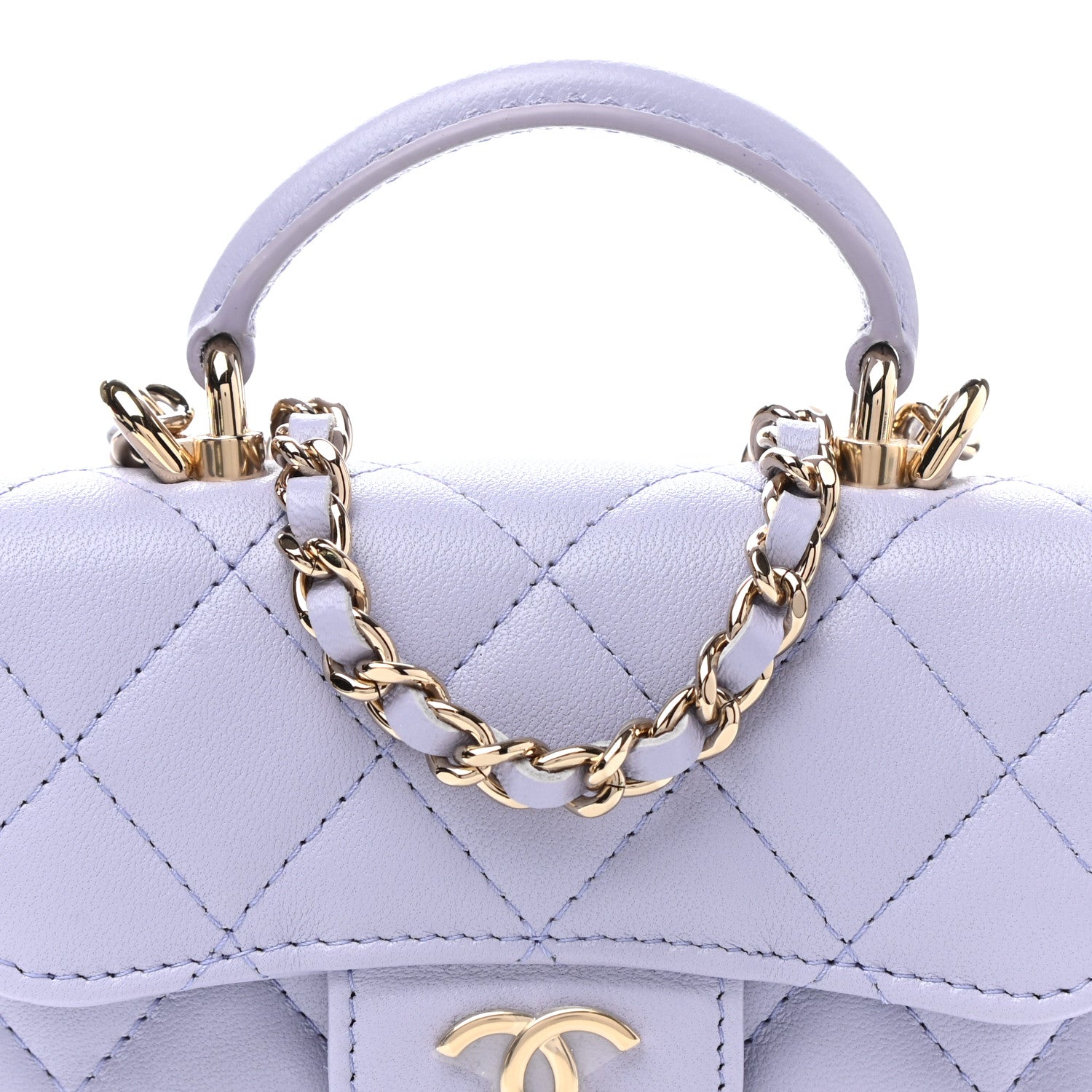 Chanel Lambskin Quilted Top Handle Flap Coin Purse With Chain Light Purple 9 of 11