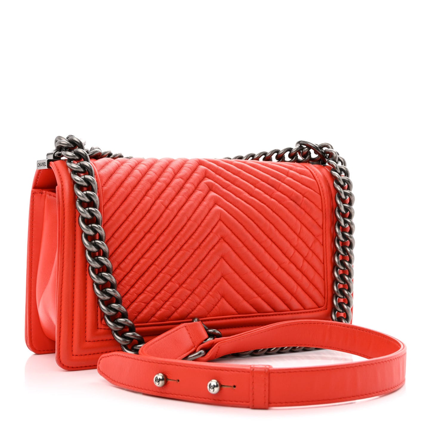 Wrinkled Lambskin Chevron Quilted Medium Boy Flap Orange