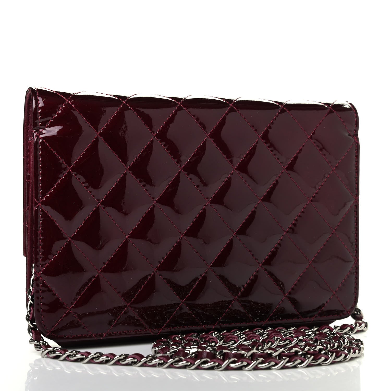 Chanel Patent Quilted Brilliant Wallet On Chain WOC Red 2 of 4