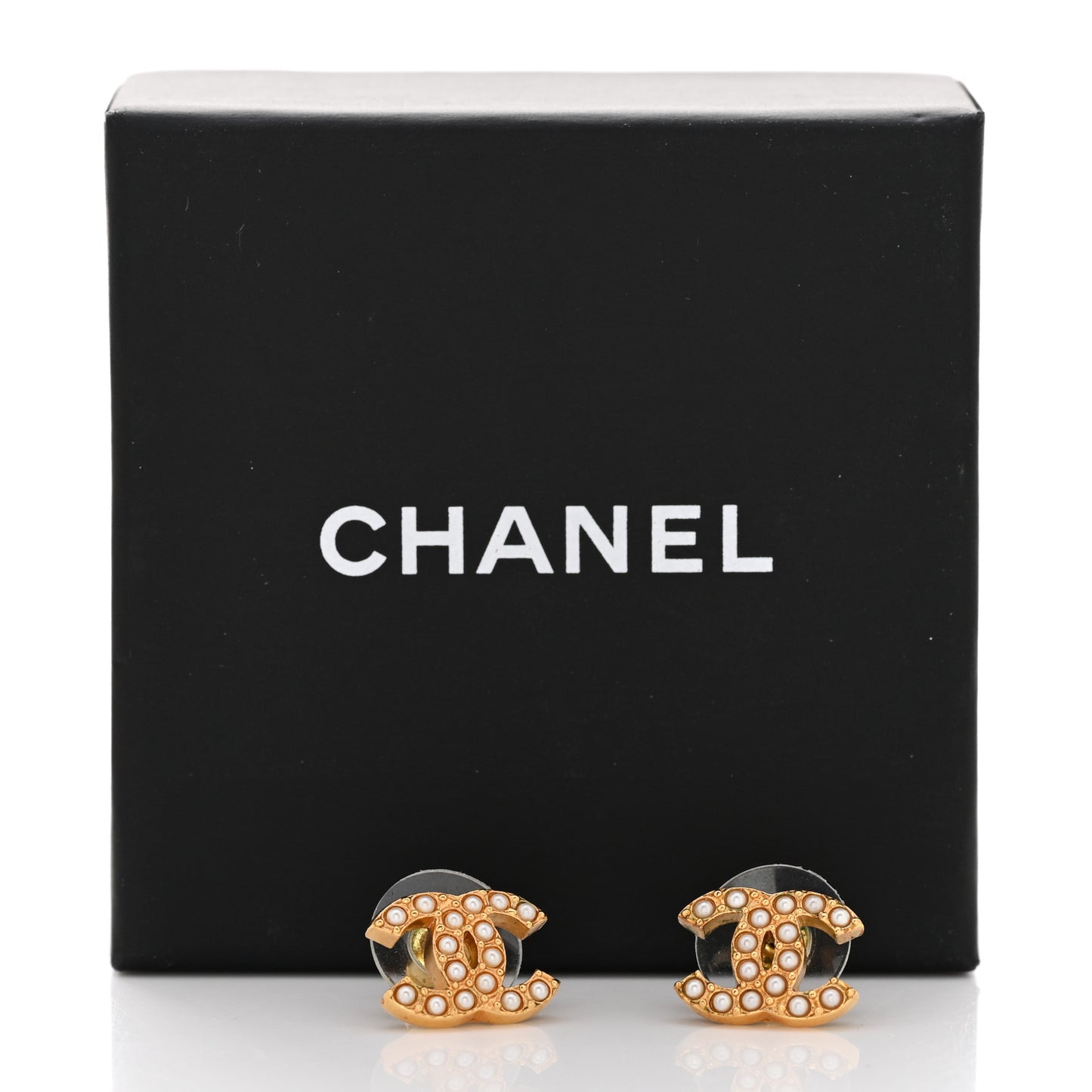 Pearl Studded CC Earrings Gold