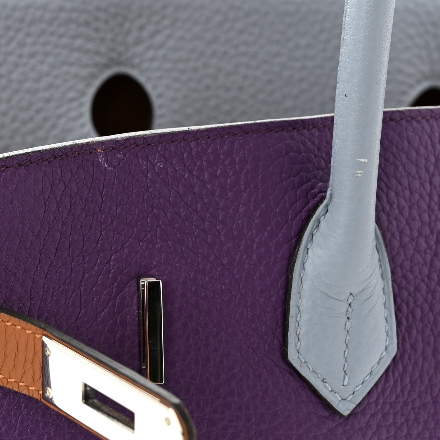 Taurillon Clemence Arlequin Birkin 35 Ultraviolet Etain Bleu Lin Bleu Orage Gold