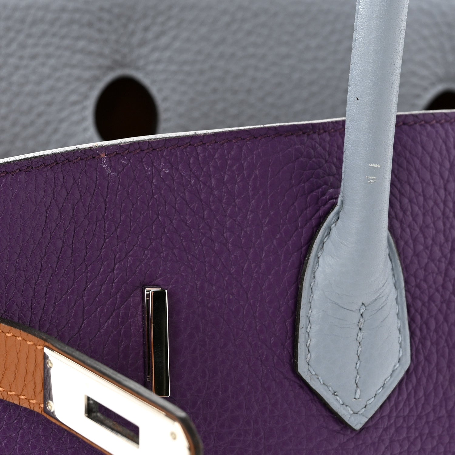 Hermes Taurillon Clemence Arlequin Birkin 35 Ultraviolet Etain Bleu Lin Bleu Orage Gold 11 of 19