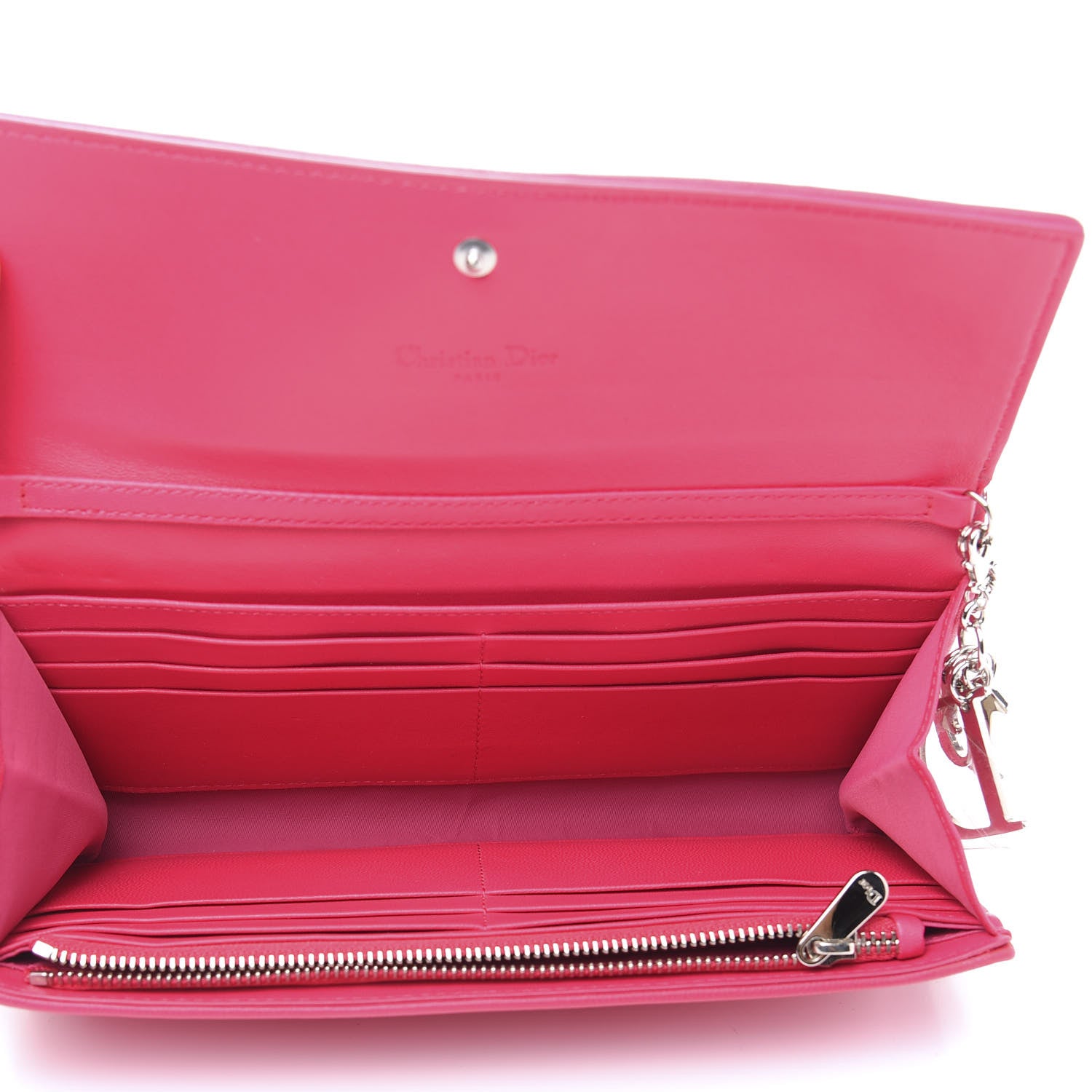 Christian Dior Lambskin Cannage Lady Dior Rendezvous Wallet On Chain Fuchsia 4 of 12