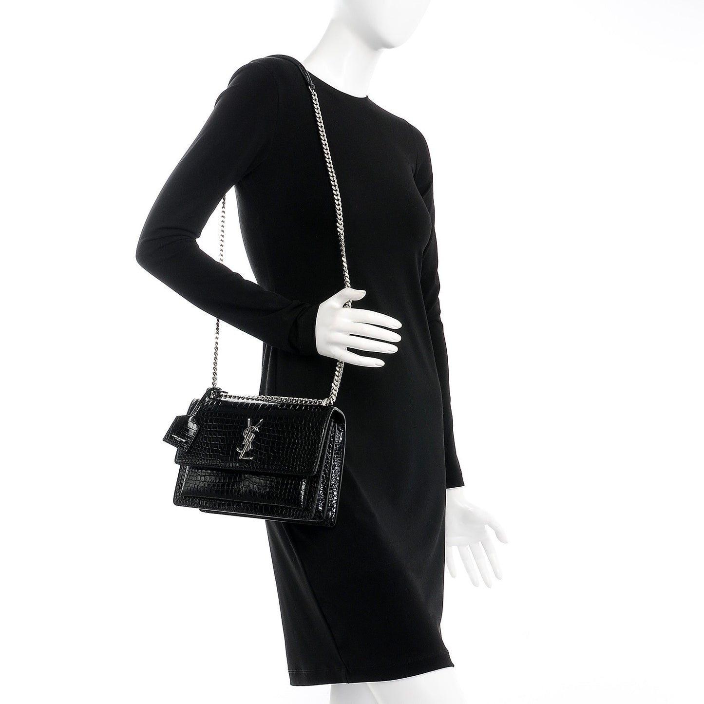 Calfskin Crocodile Embossed Medium Monogram Sunset Black