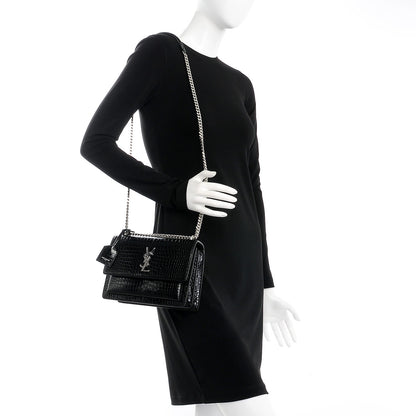 Saint Laurent Calfskin Crocodile Embossed Medium Monogram Sunset Black 2 of 9