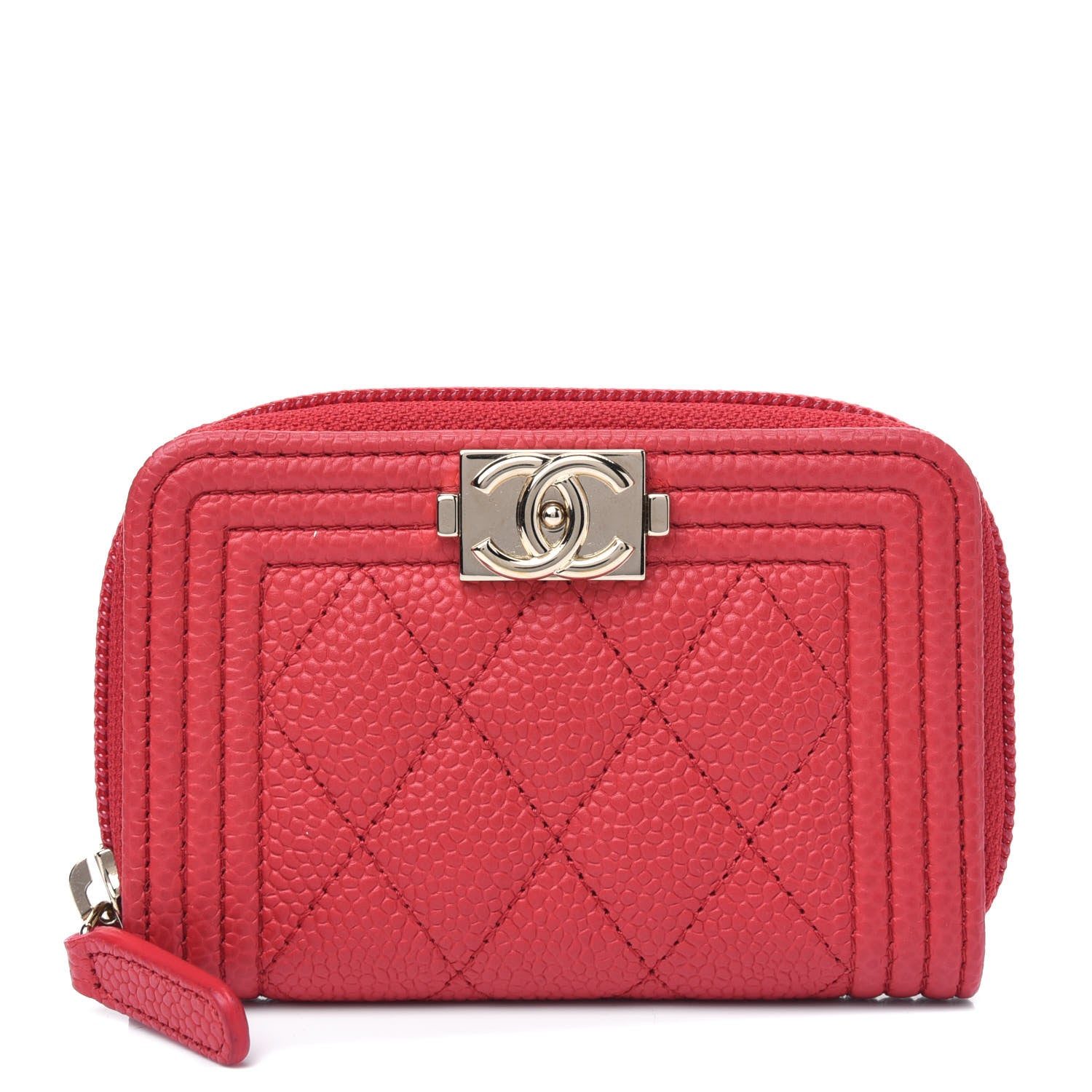 Chanel Caviar Quilted Boy Zip Around Coin Purse Wallet Red 1 of 4
