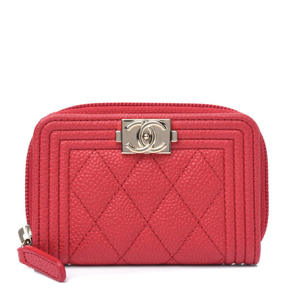 Chanel Caviar Quilted Boy Zip Around Coin Purse Wallet Red 1 of 4
