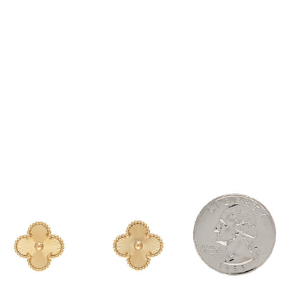 Van Cleef & Arpels 18K Yellow Gold Guilloche Vintage Alhambra Earrings 2 of 5