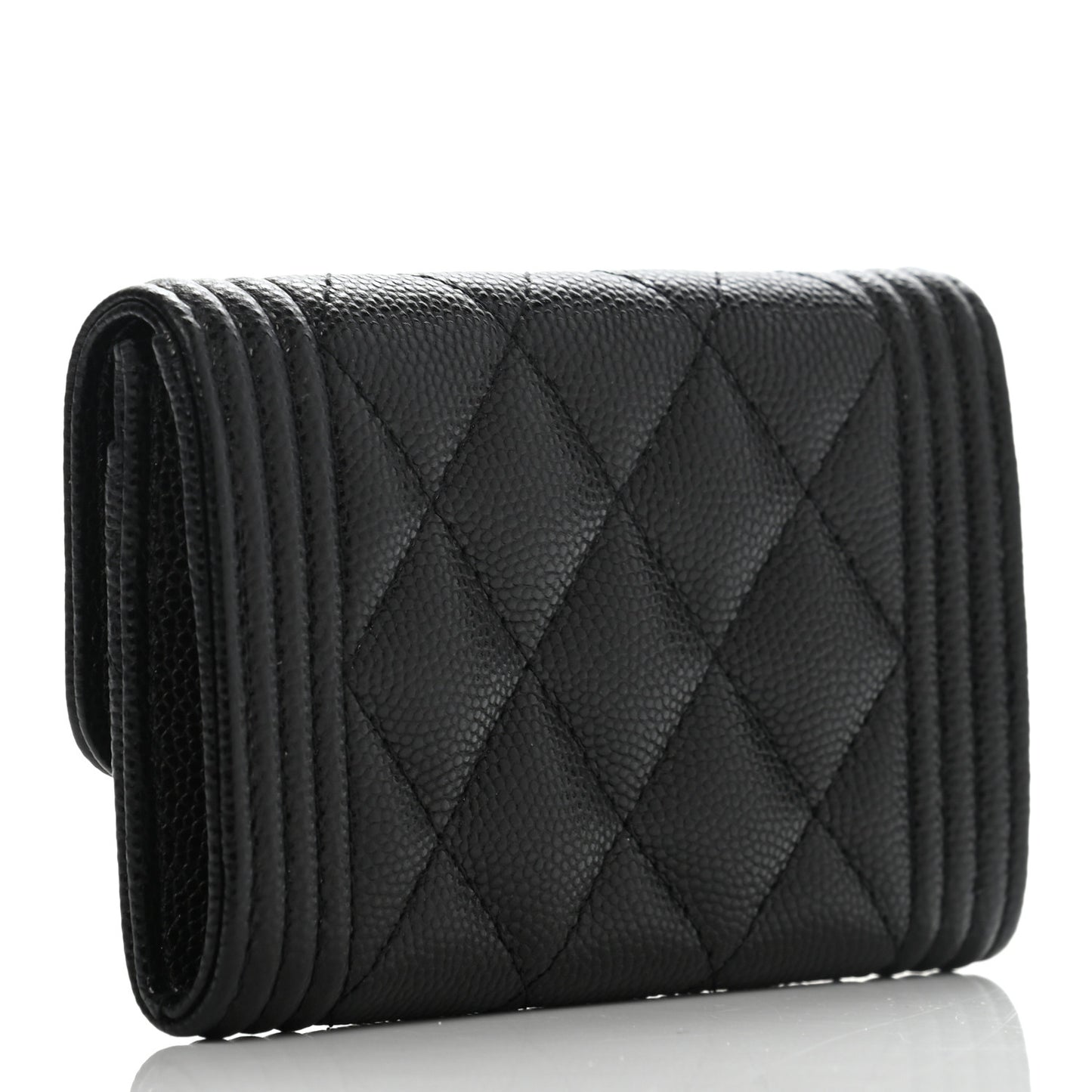 Caviar Quilted Boy Flap Card Holder Black
