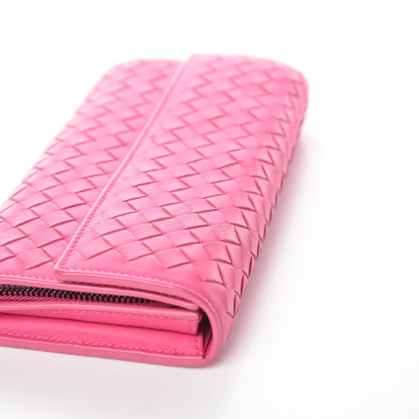 Nappa Intrecciato Continental Flap Wallet Rosa Shock
