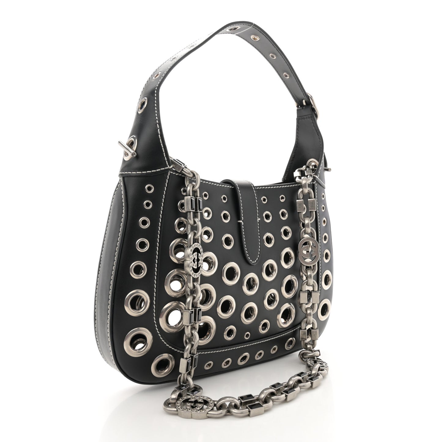 Calfskin Ha Ha Ha Jackie 1961 Eyelet Hobo Black