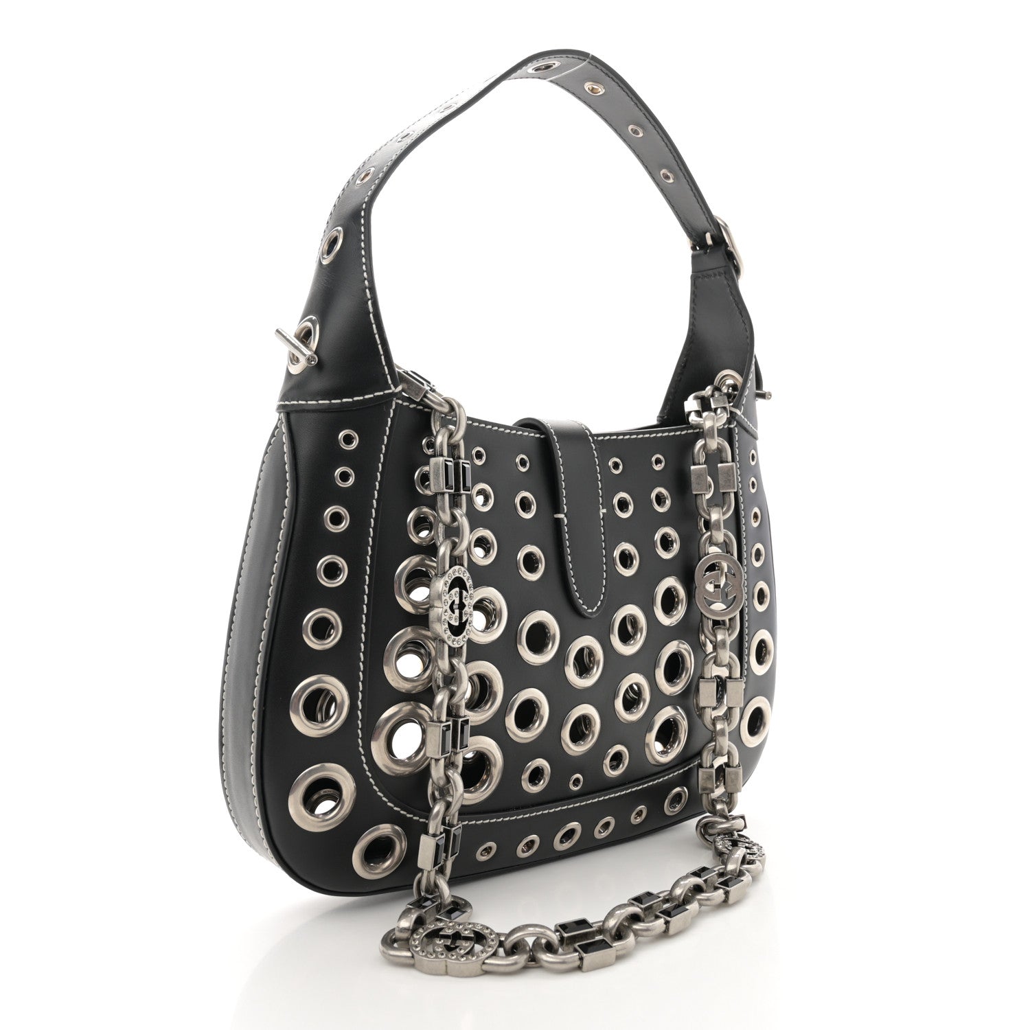 Gucci Calfskin Ha Ha Ha Jackie 1961 Eyelet Hobo Black 3 of 11