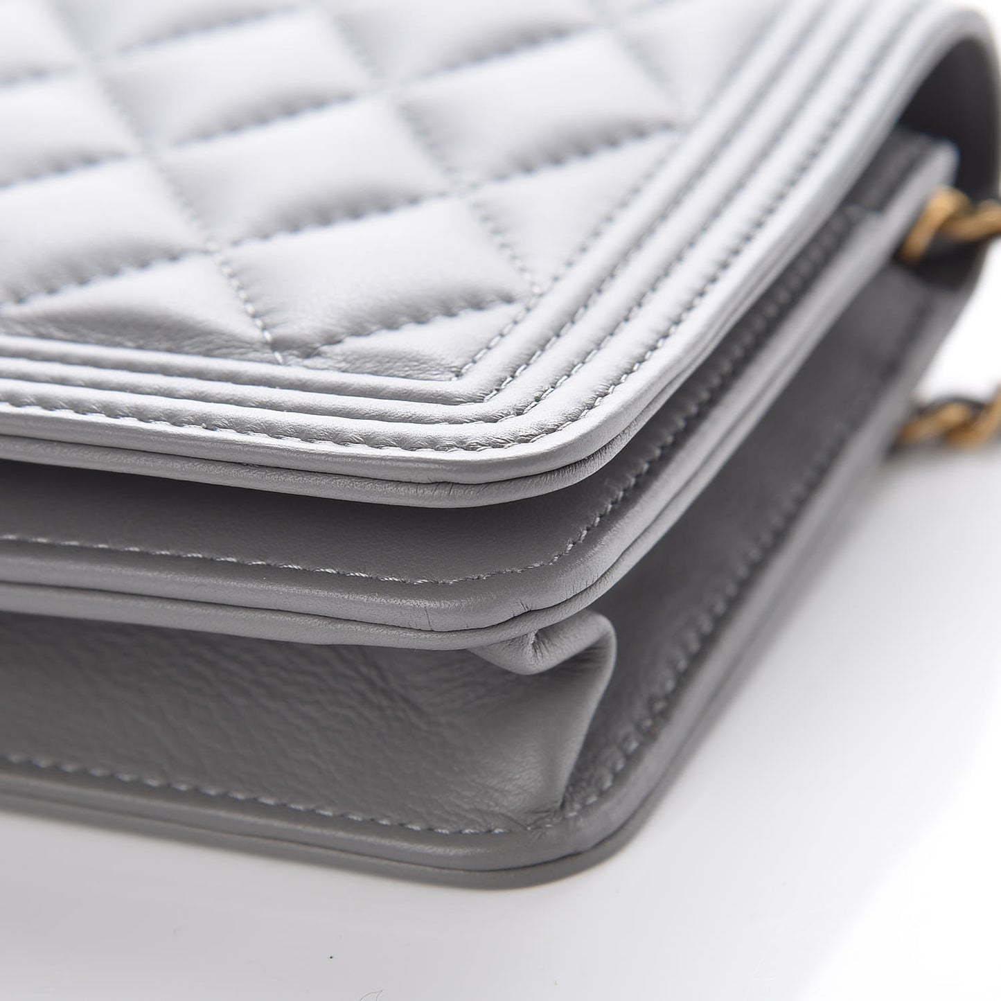 Lambskin Quilted Boy Wallet On Chain WOC Grey